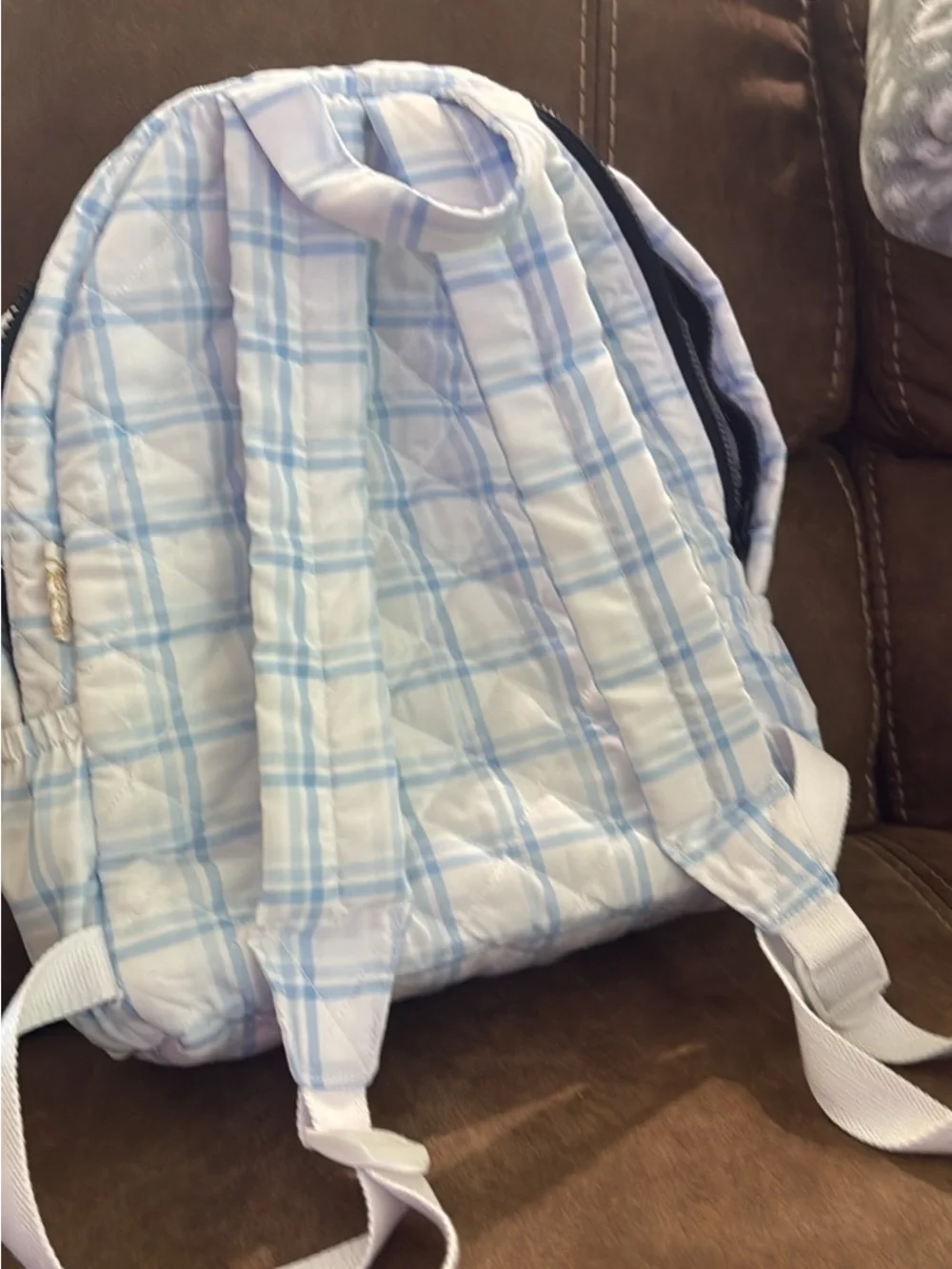 Monogram Quilted Kids Backpack with Duck Embroidery - Light Blue